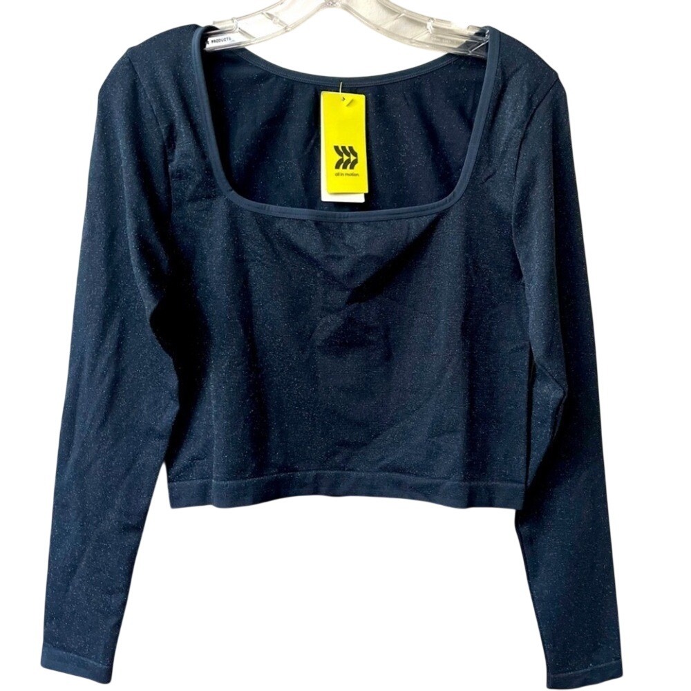 all in motion Black Long Sleeve Scoop Neck Crop Top